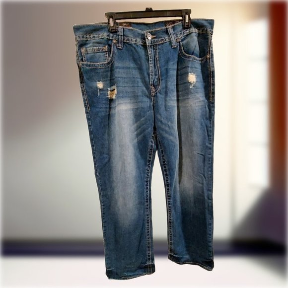 Relaxed Straight Distressed Blue Denim Jeans Men's 38W x 32L - Picture 1 of 4